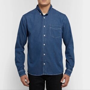 Sandro Paris Button Up Collar Denim Cotton Chambray Shirt